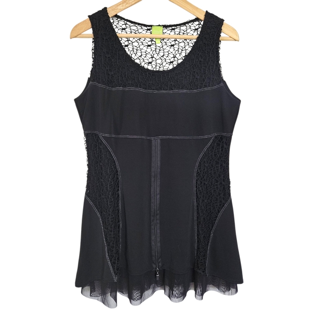 Adam Jacobs Black Edgy Mixed Materials Tank Top